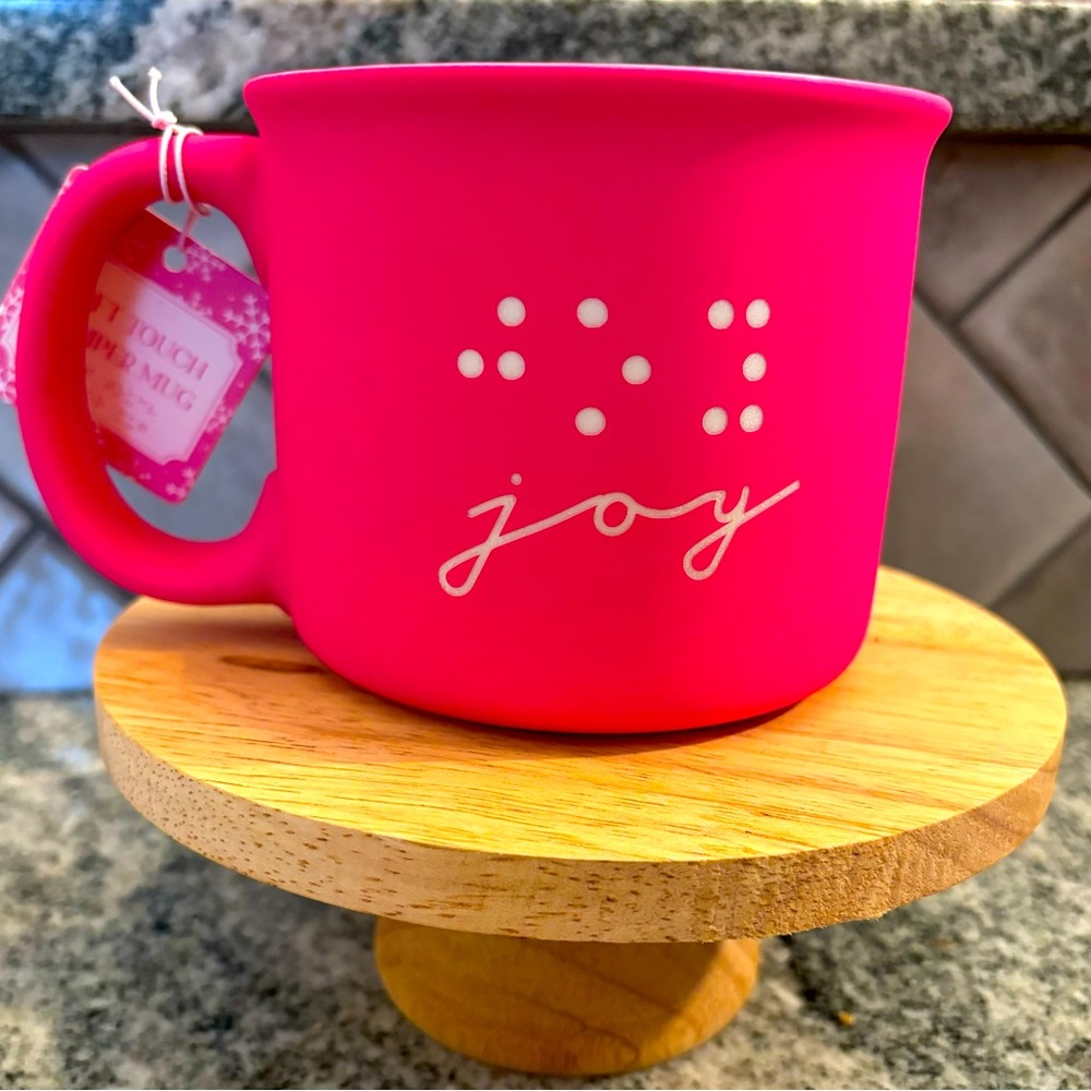 Hot pink Joy braille sign language asl coffee cup mug